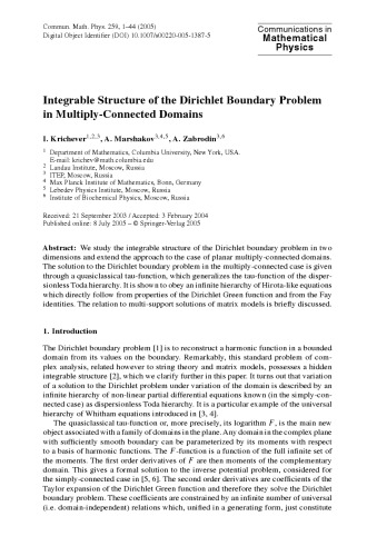 Communications in Mathematical Physics - Volume 259