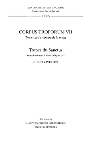 Corpus Troporum 7: Tropes de l'ordinaire de la messe: Tropes du Sanctus
