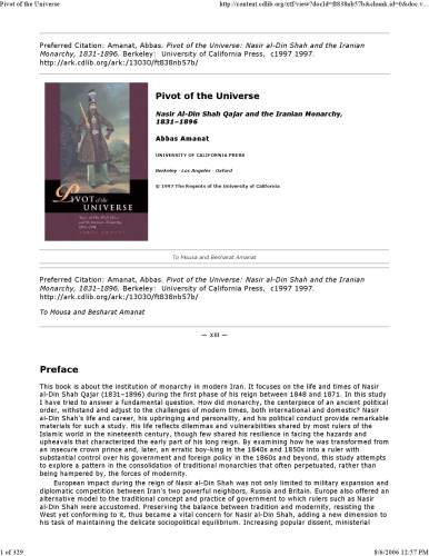 The Pivot of the Universe: Nasir al-Din Shah and the Iranian Monarchy, 1831-1896