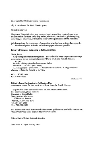 Corporate Performance Management: How to build a better organization through measurement-driven, strategic alignment (Improving Human Performance)