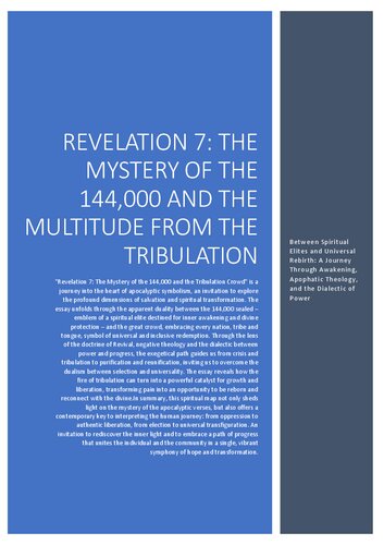 Revelation 7: The Mystery of the 144,000 and the Multitude from the Tribulation  Between Spiritual Elites and Universal Rebirth: A Journey Through Awakening, Apophatic Theology, and the Dialectic of Power