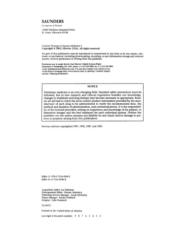 Current Therapy in Equine Medicine 5 (Current Veterinary Therapy)