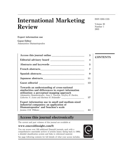 International Marketing Review, Volume 20, Number 1, 2003: Export Information Use
