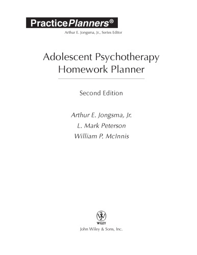 Adolescent Psychotherapy Homework Planner (Practice Planners)
