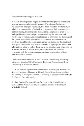 The Production Ecology of Wetlands: The IBP Synthesis