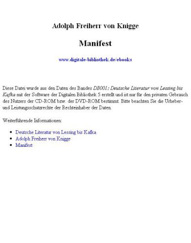 Manifest einer nicht geheimen, sondern sehr offentlichen Verbindung echter Freunde der Wahrheit, Rechtschaffenheit und burgerlichen Ordnung, an ihre Zeitgenossen