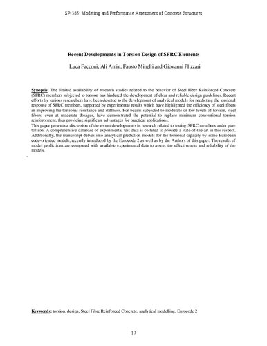 Recent Developments in Torsion Design of SFRC Elements