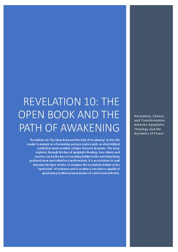Revelation 10: The Open Book and the Path of Awakening  Revelation, Silence and Transformation between Apophatic Theology and the Dynamics of Power