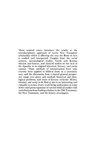 History, Literature, and Society in the Book of Acts