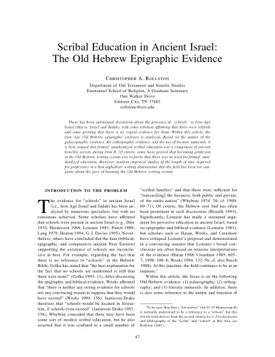 Scribal Education in Ancient Israel: The Old Hebrew Epigraphic Evidence