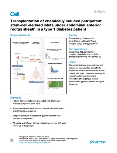 Cell Press 
Transplantation of Chemically-Induced Pluripotent Stem Cell-Derived Islets under Abdominal Anterior Rectus Sheath in a Type 1 Diabetes Patient