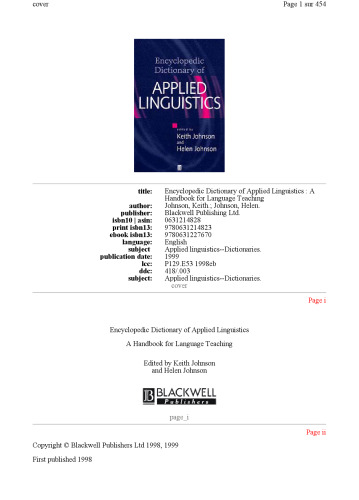 Encyclopedic Dictionary of Applied Linguistics – A Handbook for Language Teaching