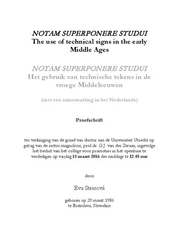 Notam superponere studui : The use of technical signs in the early Middle Ages / Het gebruik van technische tekens in de vroege Middeleeuwen (met een samenvatting in het Nederlands)