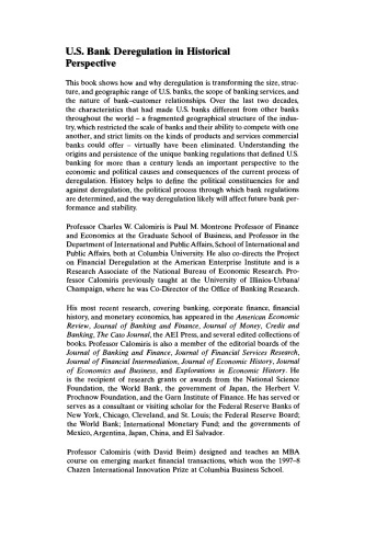 U.S. Bank Deregulation in Historical Perspective
