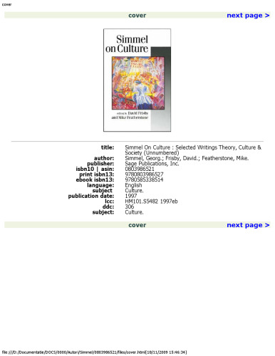 Simmel on Culture: Selected Writings (Published in association with Theory, Culture & Society)