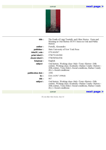 The Death of Luigi Trastulli and Other Stories: Form and Meaning in Oral History