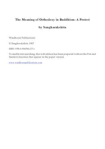 Meaning of Orthodoxy in Buddhism: A Protest