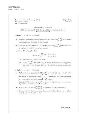 Höhere Mathematik II für die Fachrichtung Elektrotechnik und Informationstechnik SS22