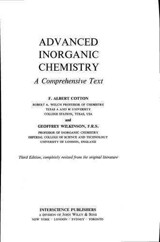Advanced Inorganic Chemistry, Third Edition