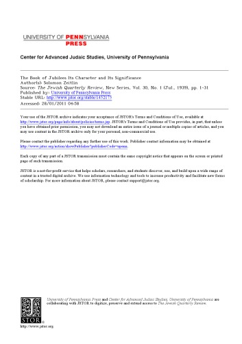 The Book of Jubilees. Its Character and its Significance