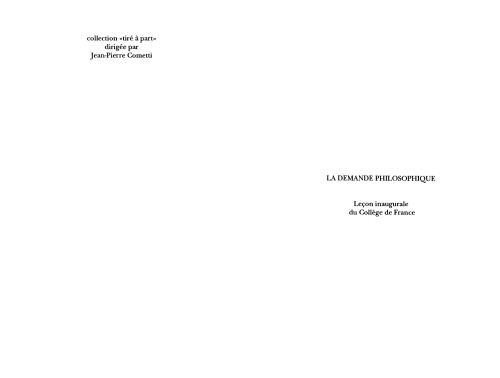 La demande philosophique: Que veut la philosophie et que peut-on vouloir d'elle? (Tire a part) (French Edition)