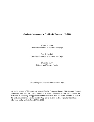 Candidate Appearances in Presidential Elections, 1972-2000