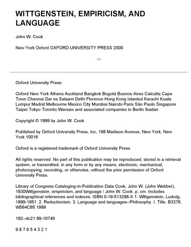 Wittgenstein, Empiricism, and Language