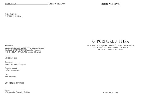 O porijeklu Ilira: Multidisciplinarna istrazivanja porijekla stanovnistva Zapadnog Balkana iz praistorijskog doba