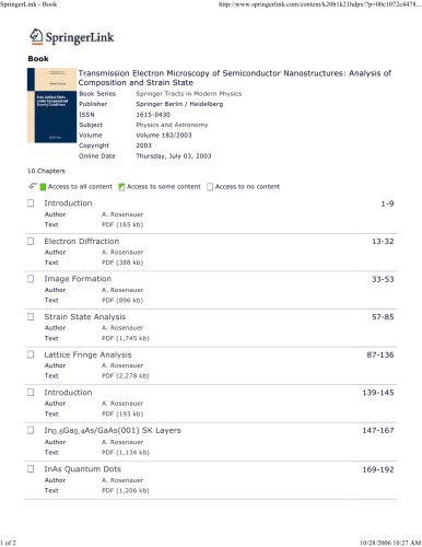 Transmission Electron Microscopy of Semiconductor Nanostructures: An Analysis of Composition and Strain State (Springer Tracts in Modern Physics)