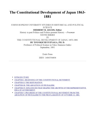 The Constitutional Development of Japan 1863-1881