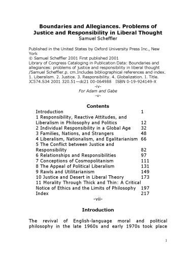 Boundaries and Allegiances: Problems of Justice and Responsibility in Liberal Thought