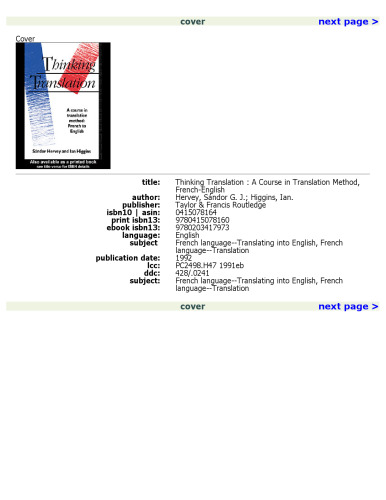 Thinking Translation: A Course in Translation Method