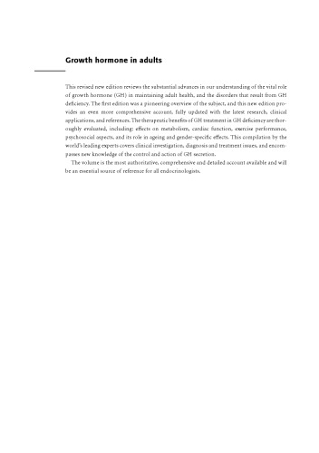 Growth Hormone in Adults: Physiological and Clinical Aspects, Second Edition