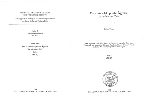 Das christlich-koptische Agypten in arabischer Zeit (Teil 4: M-P):Eine Sammlung christlicher Statten in Agypten in arabischer Zeit, unter Ausschlua von ... VORDEREN ORIENTS (TAVO) B) (German Edition)