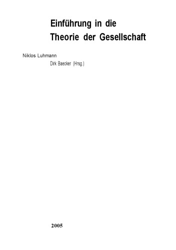 Einfuhrung in die Theorie der Gesellschaft  german