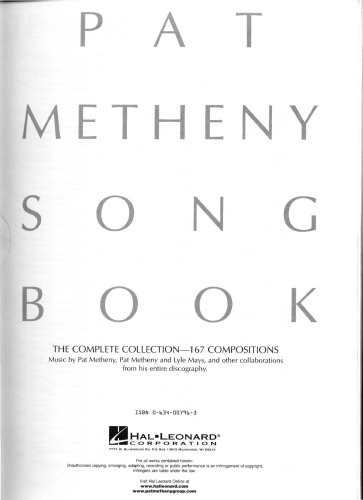 Pat Metheny Songbook: Lead Sheets (Guitar Book)