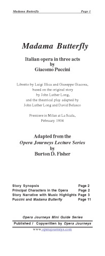 Madama Butterfly (The Opera Journeys Mini Guide Series)