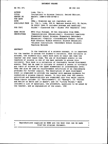 Invitations to Science Inquiry