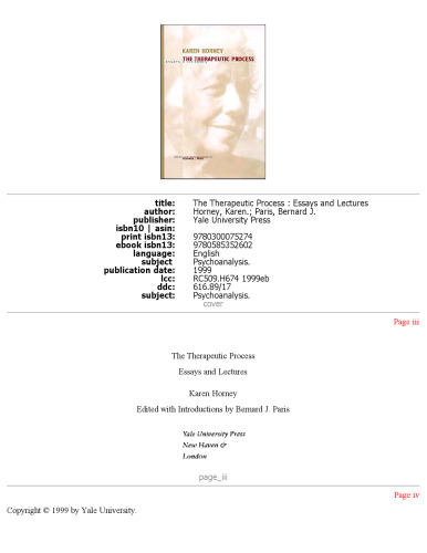 The Therapeutic Process: Essays and Lectures
