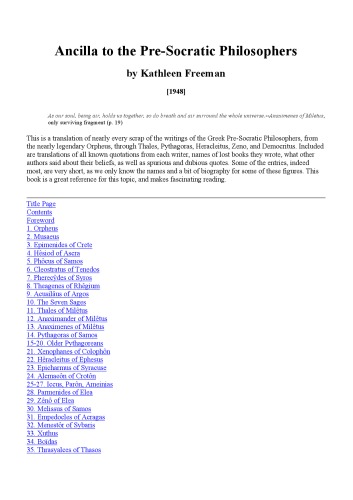 Ancilla to Pre-Socratic Philosophers: A Complete Translation of the Fragments in Diels, Fragmente der Vorsokratiker