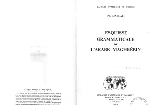 Esquisse grammaticale de l’arabe maghrébin