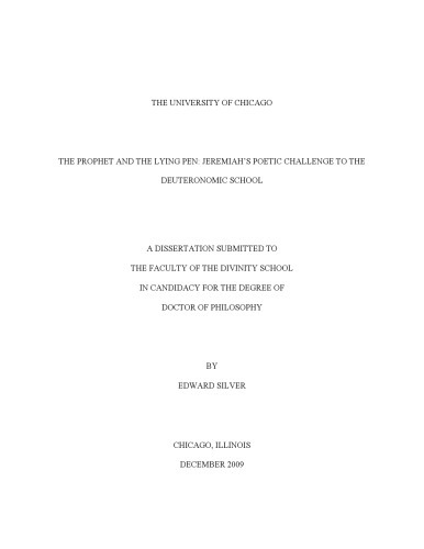 The Prophet and the Lying Pen: Jeremiah's Poetic Challenge to the Deuteronomic School (PhD Thesis)