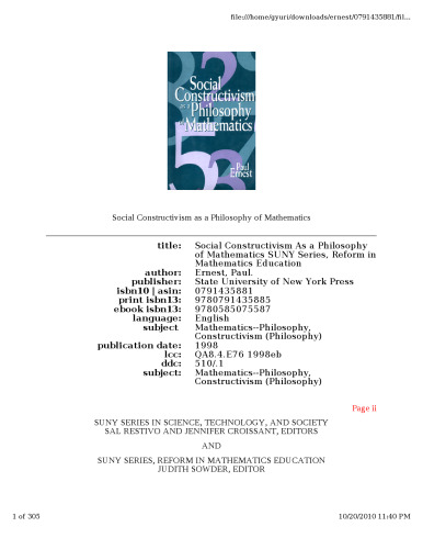 Social Constructivism as a Philosophy of Mathematics