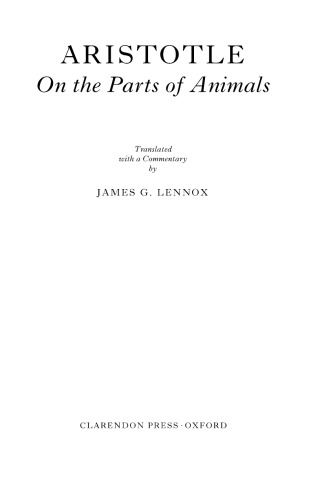 Aristotle: On the Parts of Animals I-IV (Clarendon Aristotle Series)