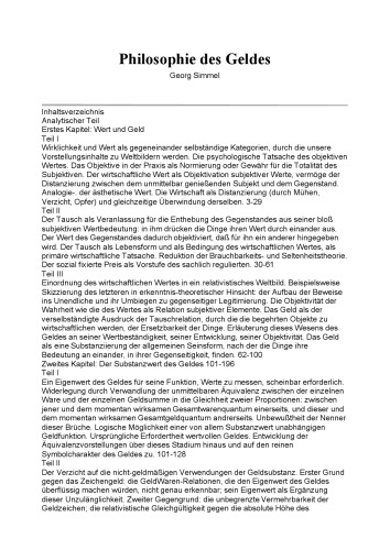 Georg Simmels ' Philosophie des Geldes'.