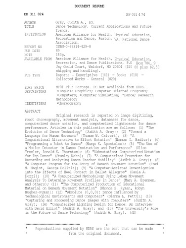 Dance Technology Current Applications and Future Trends