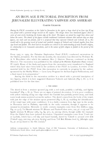 An Iron Age II Pictorial Inscription from Jerusalem Illustrating Yahweh and Asherah