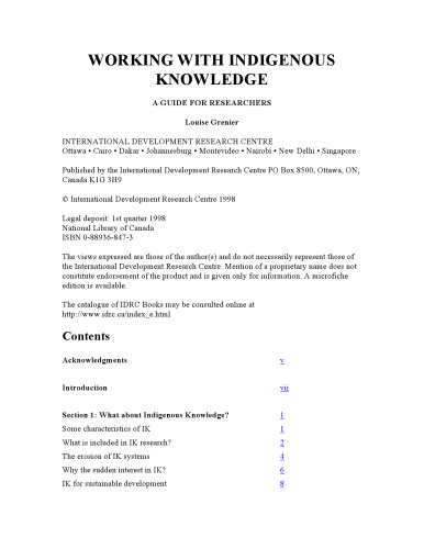 Working with Indigenous Knowledge: A Guide for Researchers