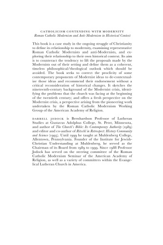 Catholicism Contending with Modernity: Roman Catholic Modernism and Anti-Modernism in Historical Context