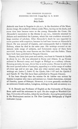 Classical Literary Criticism (Penguin Classics)